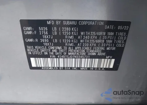 2022 Subaru Outback Onyx Edition Xt from USA, damaged, VIN 4S4BTGJD7N3245731